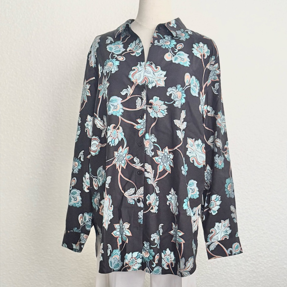 🌀NWT Chicos No Iron Stretch Floral Tunic Sz 16